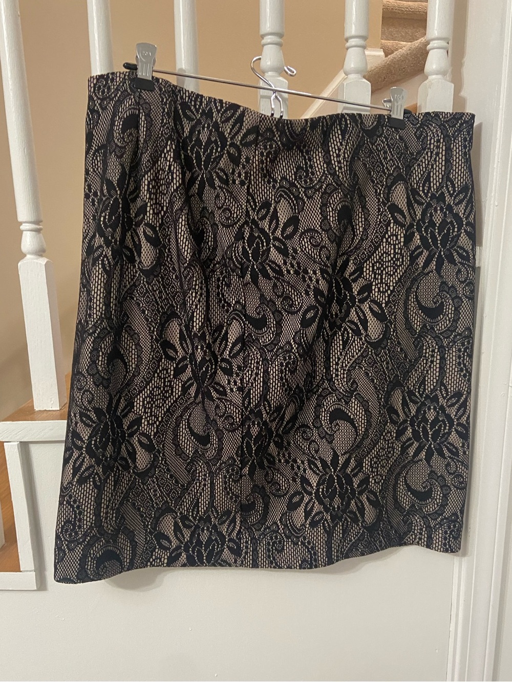 Ann Taylor Black Lace Overlay Mini Skirt with Beige Underlay